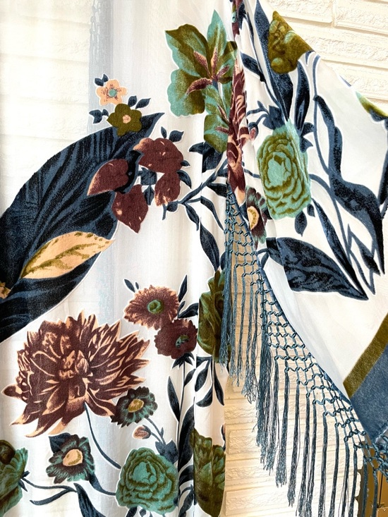 Free People Sugar Magnolia Burnout Velvet Kimono With Fringe One Size O/S - Picture 8 of 12